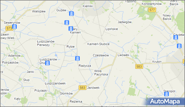 mapa Czesławów gmina Pacyna, Czesławów gmina Pacyna na mapie Targeo