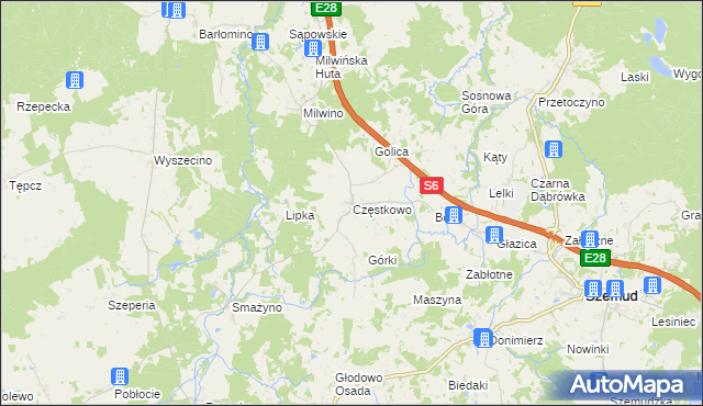 mapa Częstkowo gmina Szemud, Częstkowo gmina Szemud na mapie Targeo