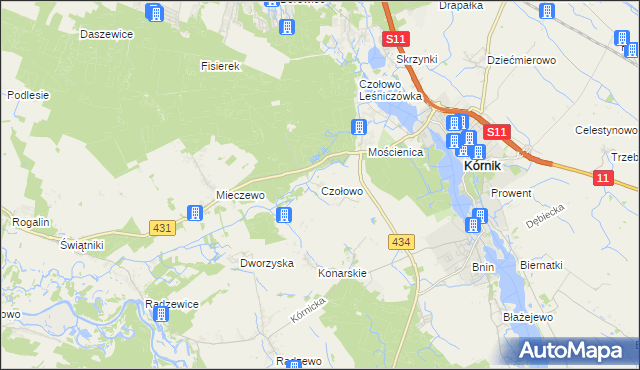 mapa Czołowo gmina Kórnik, Czołowo gmina Kórnik na mapie Targeo