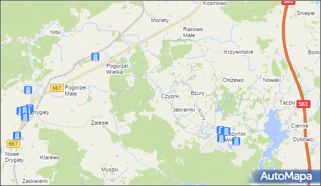 mapa Czyprki gmina Prostki, Czyprki gmina Prostki na mapie Targeo