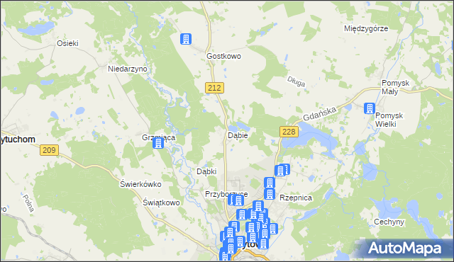 mapa Dąbie gmina Bytów, Dąbie gmina Bytów na mapie Targeo