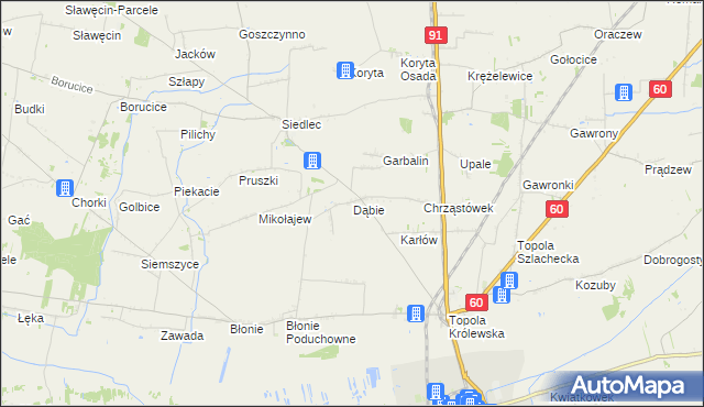 mapa Dąbie gmina Łęczyca, Dąbie gmina Łęczyca na mapie Targeo