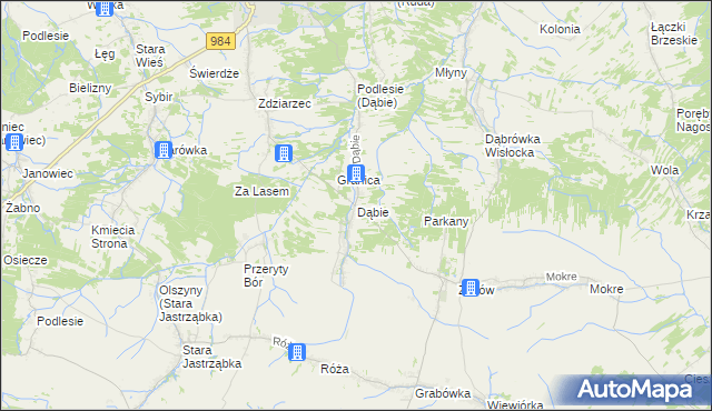mapa Dąbie gmina Radomyśl Wielki, Dąbie gmina Radomyśl Wielki na mapie Targeo