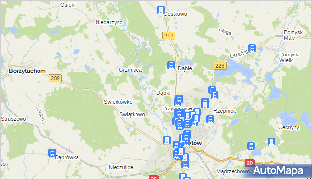 mapa Dąbki gmina Bytów, Dąbki gmina Bytów na mapie Targeo