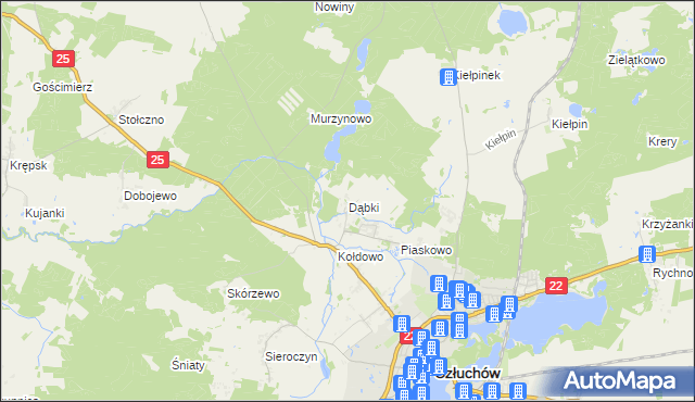 mapa Dąbki gmina Człuchów, Dąbki gmina Człuchów na mapie Targeo