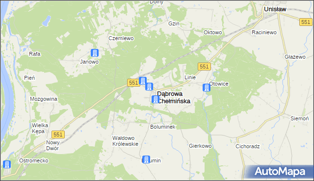 mapa Dąbrowa Chełmińska, Dąbrowa Chełmińska na mapie Targeo