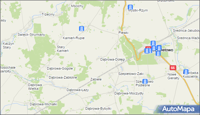 mapa Dąbrowa-Dołęgi, Dąbrowa-Dołęgi na mapie Targeo