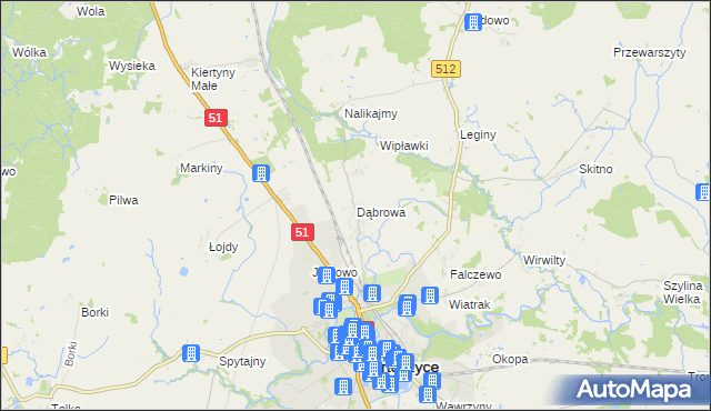mapa Dąbrowa gmina Bartoszyce, Dąbrowa gmina Bartoszyce na mapie Targeo