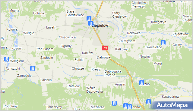 mapa Dąbrowa gmina Ciepielów, Dąbrowa gmina Ciepielów na mapie Targeo