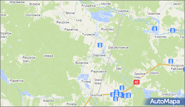mapa Dąbrowa gmina Fałków, Dąbrowa gmina Fałków na mapie Targeo