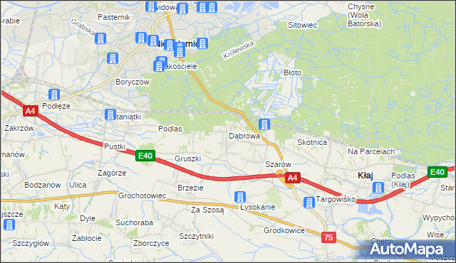 mapa Dąbrowa gmina Kłaj, Dąbrowa gmina Kłaj na mapie Targeo