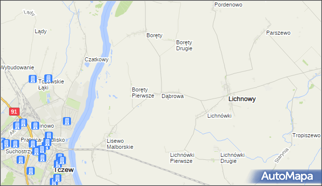 mapa Dąbrowa gmina Lichnowy, Dąbrowa gmina Lichnowy na mapie Targeo