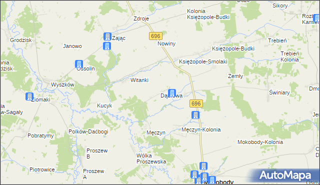 mapa Dąbrowa gmina Mokobody, Dąbrowa gmina Mokobody na mapie Targeo