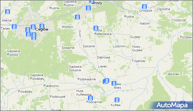 mapa Dąbrowa gmina Mrozy, Dąbrowa gmina Mrozy na mapie Targeo