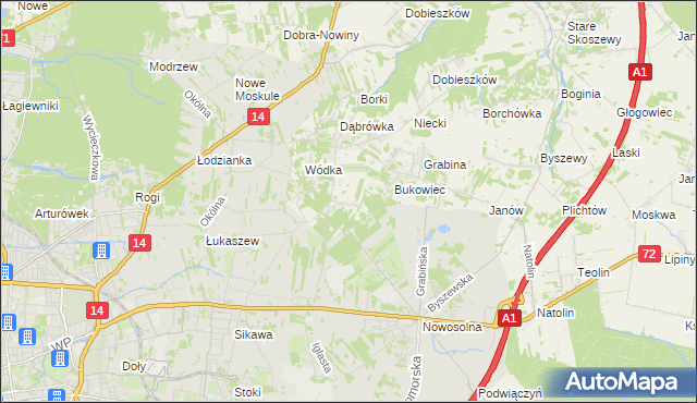 mapa Dąbrowa gmina Nowosolna, Dąbrowa gmina Nowosolna na mapie Targeo