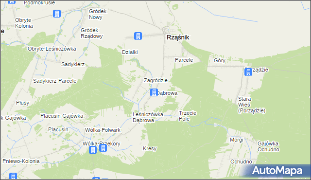 mapa Dąbrowa gmina Rząśnik, Dąbrowa gmina Rząśnik na mapie Targeo