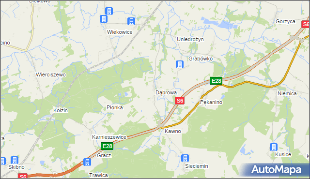 mapa Dąbrowa gmina Sianów, Dąbrowa gmina Sianów na mapie Targeo