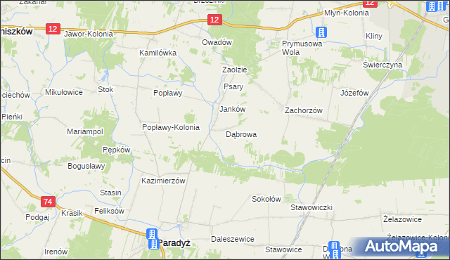 mapa Dąbrowa gmina Sławno, Dąbrowa gmina Sławno na mapie Targeo