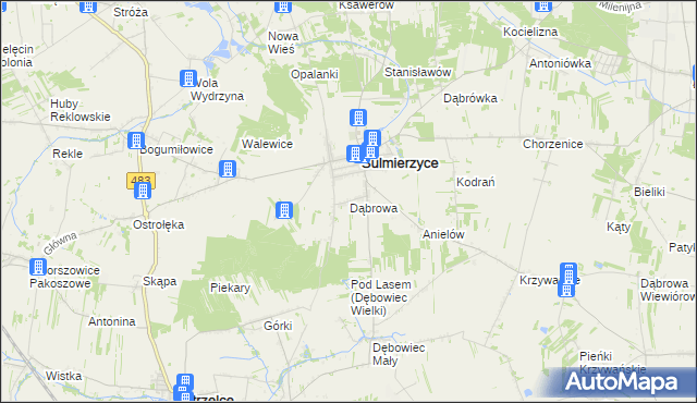 mapa Dąbrowa gmina Sulmierzyce, Dąbrowa gmina Sulmierzyce na mapie Targeo
