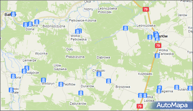 mapa Dąbrowa gmina Tarłów, Dąbrowa gmina Tarłów na mapie Targeo