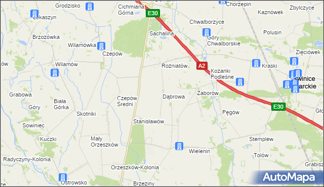 mapa Dąbrowa gmina Uniejów, Dąbrowa gmina Uniejów na mapie Targeo