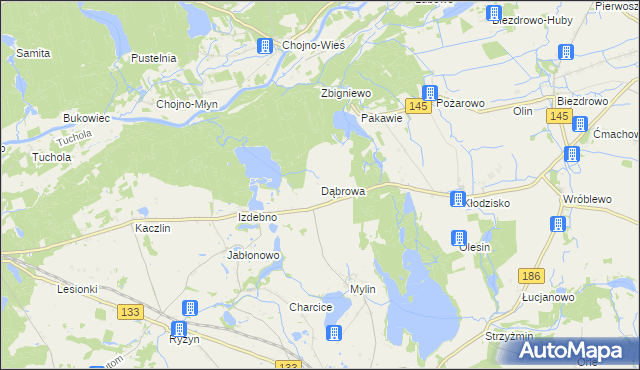 mapa Dąbrowa gmina Wronki, Dąbrowa gmina Wronki na mapie Targeo