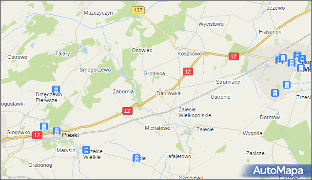 mapa Dąbrówka gmina Borek Wielkopolski, Dąbrówka gmina Borek Wielkopolski na mapie Targeo