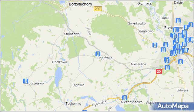 mapa Dąbrówka gmina Borzytuchom, Dąbrówka gmina Borzytuchom na mapie Targeo
