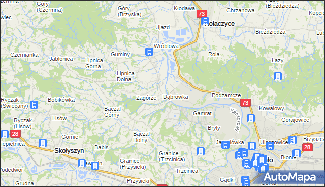 mapa Dąbrówka gmina Brzyska, Dąbrówka gmina Brzyska na mapie Targeo