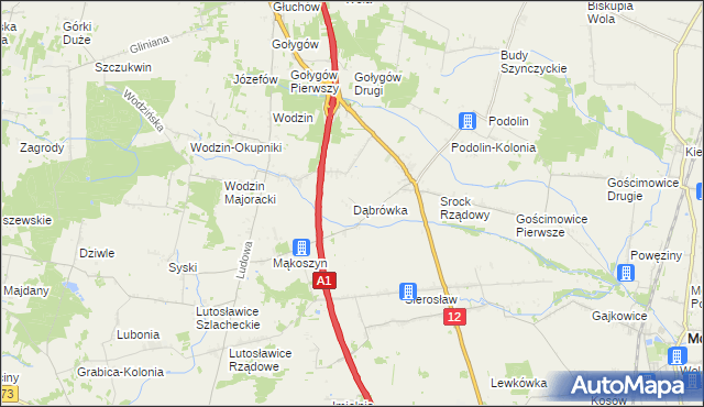 mapa Dąbrówka gmina Moszczenica, Dąbrówka gmina Moszczenica na mapie Targeo
