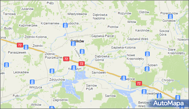 mapa Dąbrówka Górna gmina Dalików, Dąbrówka Górna gmina Dalików na mapie Targeo