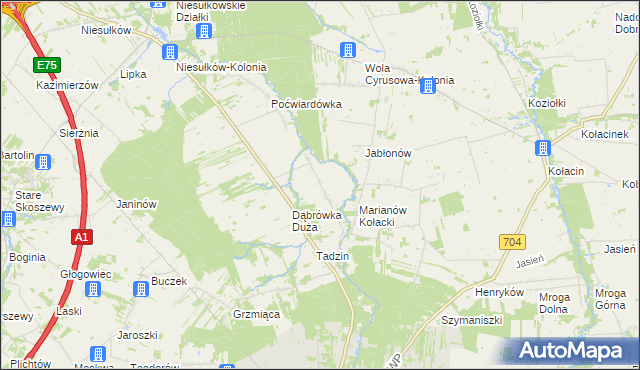 mapa Dąbrówka Mała gmina Brzeziny, Dąbrówka Mała gmina Brzeziny na mapie Targeo