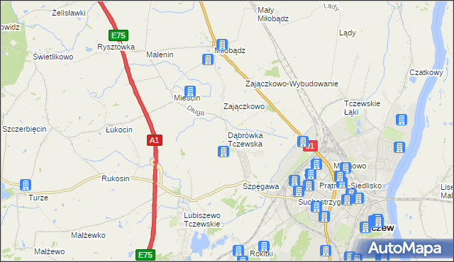 mapa Dąbrówka Tczewska, Dąbrówka Tczewska na mapie Targeo