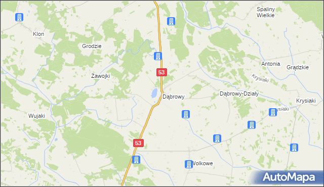 mapa Dąbrowy gmina Rozogi, Dąbrowy gmina Rozogi na mapie Targeo