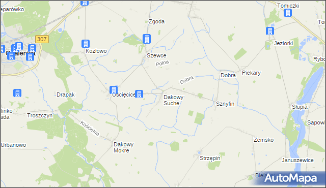 mapa Dakowy Suche, Dakowy Suche na mapie Targeo