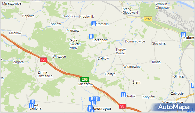 mapa Dalków gmina Gaworzyce, Dalków gmina Gaworzyce na mapie Targeo