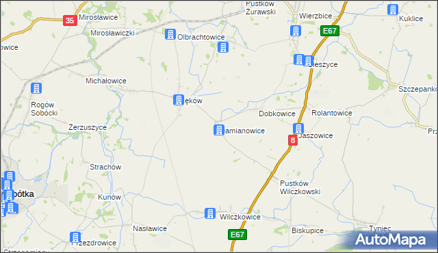 mapa Damianowice, Damianowice na mapie Targeo