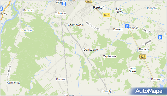mapa Daniszewo gmina Rzekuń, Daniszewo gmina Rzekuń na mapie Targeo
