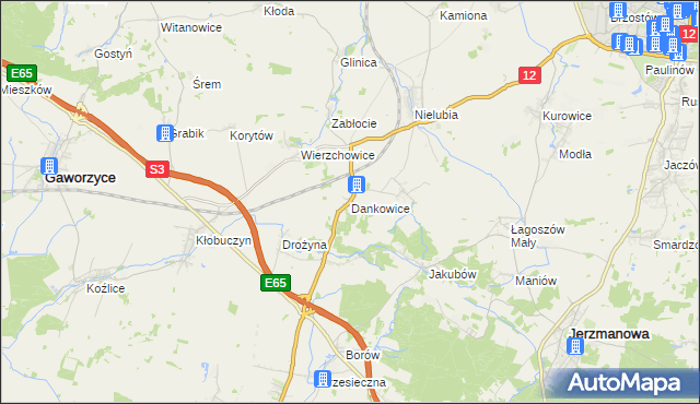 mapa Dankowice gmina Żukowice, Dankowice gmina Żukowice na mapie Targeo