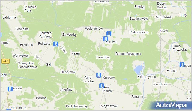 mapa Dawidów gmina Przedbórz, Dawidów gmina Przedbórz na mapie Targeo