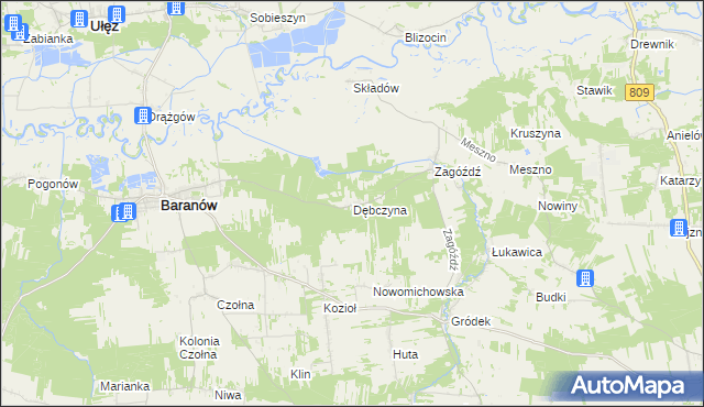 mapa Dębczyna gmina Baranów, Dębczyna gmina Baranów na mapie Targeo