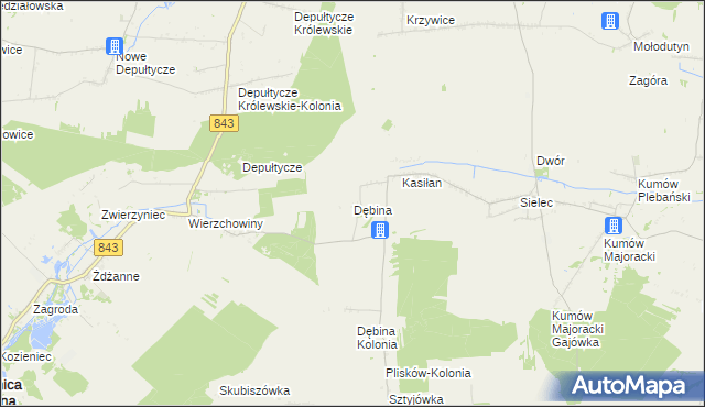 mapa Dębina gmina Leśniowice, Dębina gmina Leśniowice na mapie Targeo