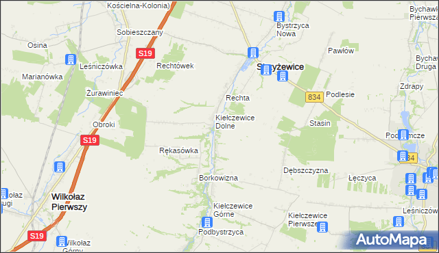 mapa Dębina gmina Strzyżewice, Dębina gmina Strzyżewice na mapie Targeo
