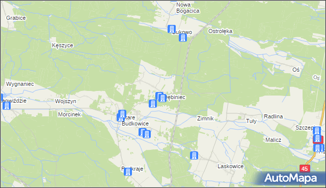 mapa Dębiniec gmina Murów, Dębiniec gmina Murów na mapie Targeo