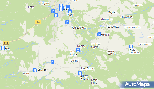 mapa Dębiny gmina Narol, Dębiny gmina Narol na mapie Targeo