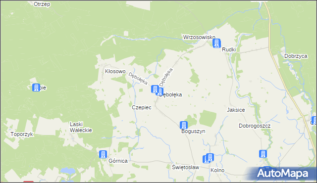 mapa Dębołęka gmina Wałcz, Dębołęka gmina Wałcz na mapie Targeo