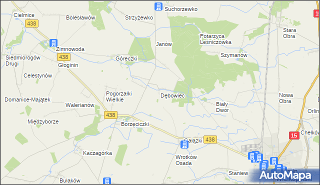 mapa Dębowiec gmina Koźmin Wielkopolski, Dębowiec gmina Koźmin Wielkopolski na mapie Targeo