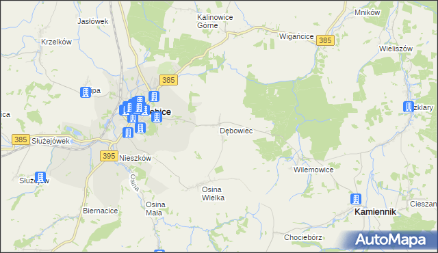 mapa Dębowiec gmina Ziębice, Dębowiec gmina Ziębice na mapie Targeo