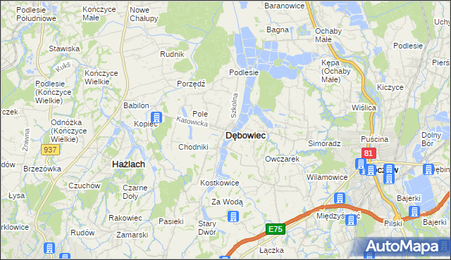 mapa Dębowiec powiat cieszyński, Dębowiec powiat cieszyński na mapie Targeo