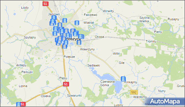 mapa Dębówko gmina Bartoszyce, Dębówko gmina Bartoszyce na mapie Targeo